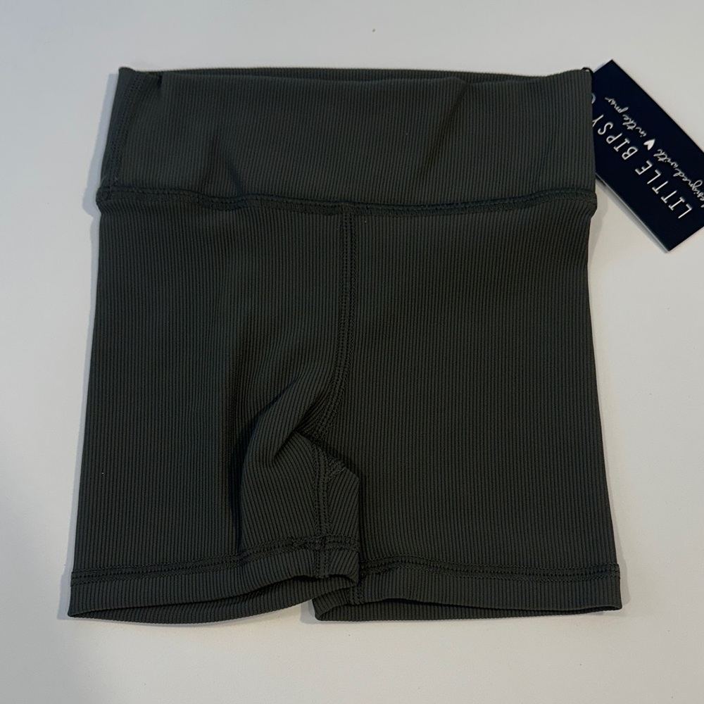 Little Bipsy Ribbed Biker Shorts Dark Olive Green 12-18M NWT